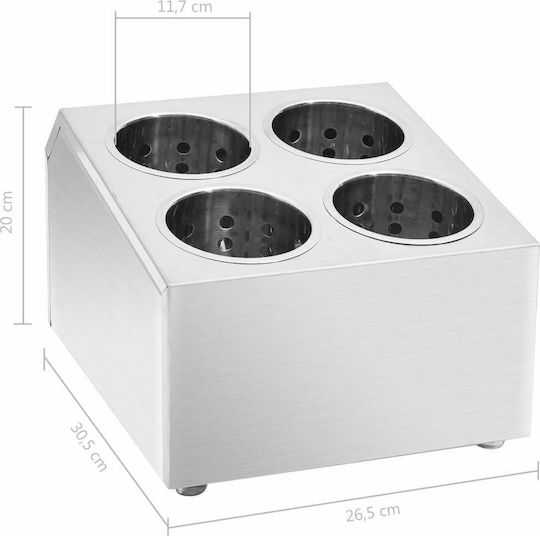 vidaXL Stainless Steel Utensil Holder 26.5x20cm 4 Positions