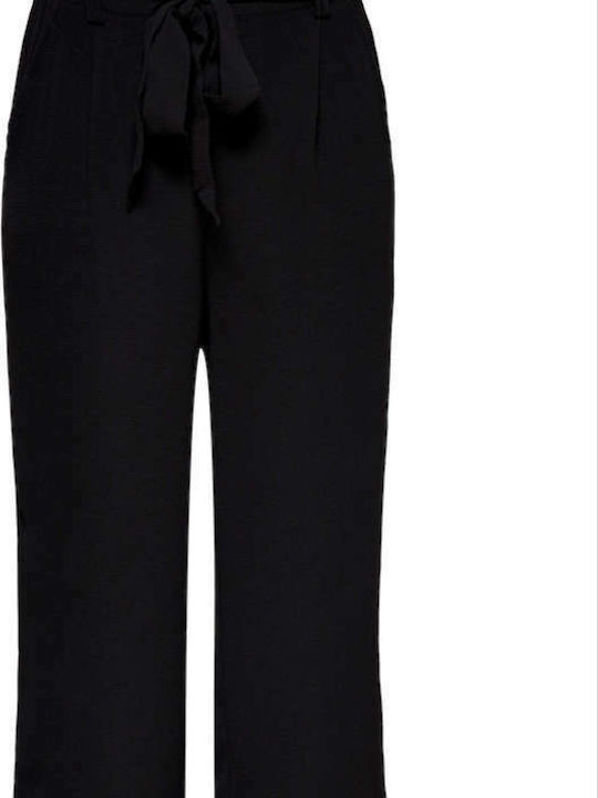 Women's High-waisted Fabric Trousers in Palazzo Fit Black