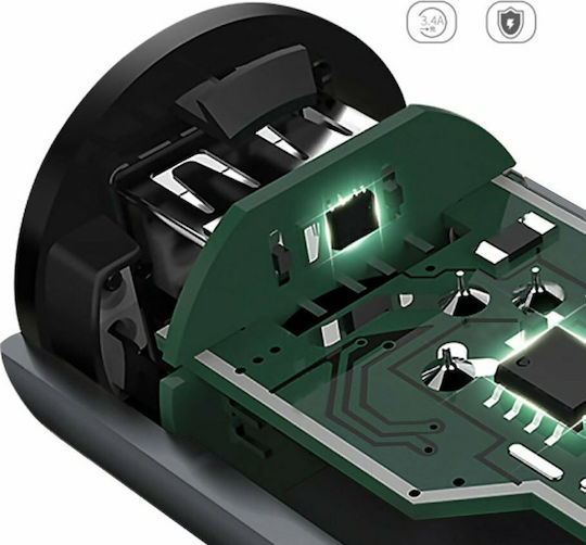 Dudao R5 Автомобилно Зарядно Устройство 2.4A с Портове: 2xUSB-A Сив Цвят