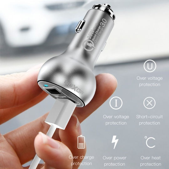Moxom KC-13 Auto-Ladegerät 36W 3A Schnellladen mit 2xUSB-A Anschlüssen und Lightning Kabel Silber Farbe