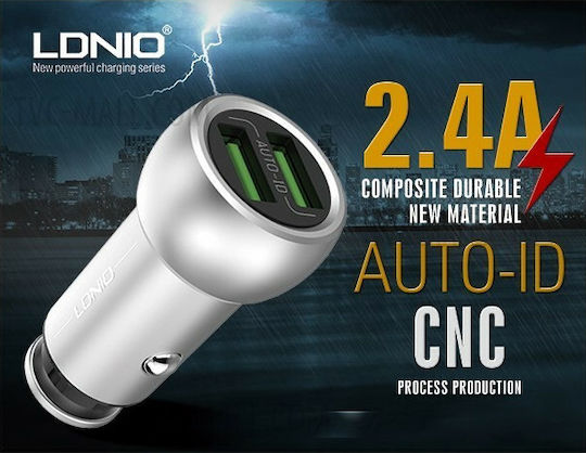 Ldnio C401 Auto-Ladegerät 3.6A mit Anschlüssen: 2xUSB mit Kabel Mikro-USB Gray Farbe