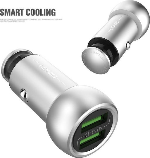 Ldnio C401 Car Charger 3.6A with Ports 2xUSB-A and Type-C Cable Grey Color