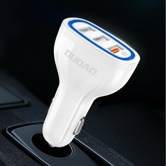 Dudao R7S Auto-Ladegerät 18W 2.4A Schnellladung mit Anschlüssen: 3xUSB Schwarz Farbe