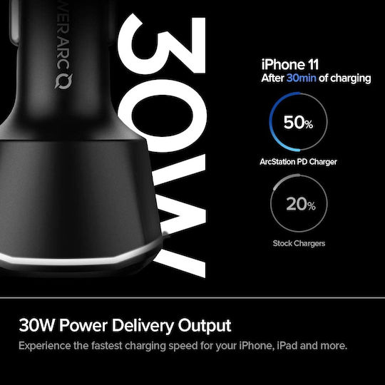 Spigen Φορτιστής Αυτοκινήτου PC1800 30W 2.4A Γρήγορης Φόρτισης με Θύρες: 1xUSB 1xType-C Μαύρος