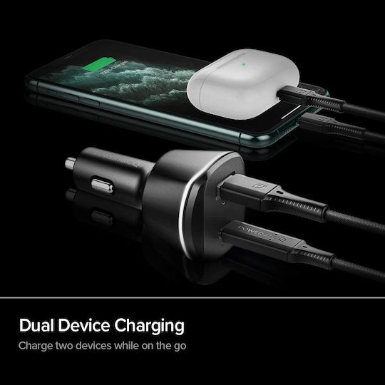Spigen Φορτιστής Αυτοκινήτου PC1800 30W 2.4A Γρήγορης Φόρτισης με Θύρες: 1xUSB 1xType-C Μαύρος