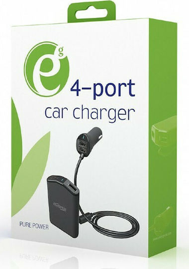 Energenie Car Charger Black Total Intensity 9.6A with Ports: 4xUSB with Cable Embedded