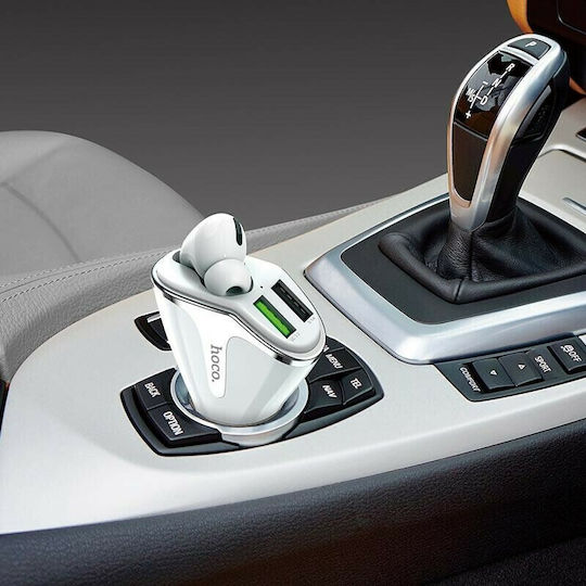 Hoco E47 Pro Traveller Auto-Ladegerät 18W 3.1A mit Anschlüssen: 2xUSB und Bluetooth-Kopfhörer Weiß Farbe