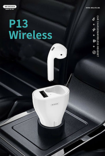 WK P13 Auto-Ladegerät 2.4A mit einem Anschluss: 1xUSB und Bluetooth-Kopfhörer Weiß Farbe