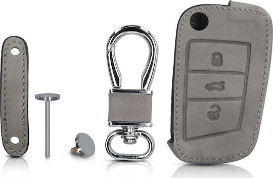 Leatherette Car Key Cover Case with 3 Buttons for VW Gray