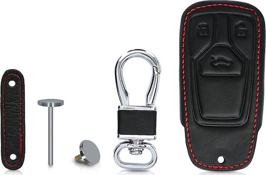 Leatherette Car Key Cover Case with 3 Buttons for Audi Black