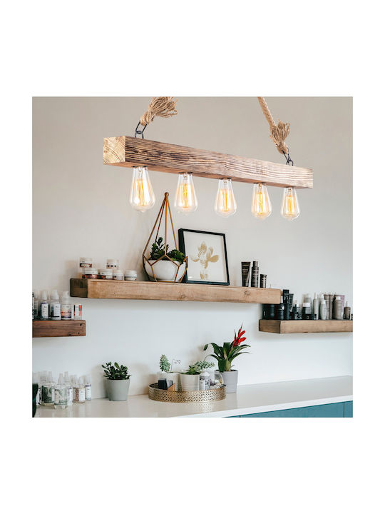 HomeMarkt Pendant Light Brown with Rope for 5 Bulbs E27 100x7x53cm