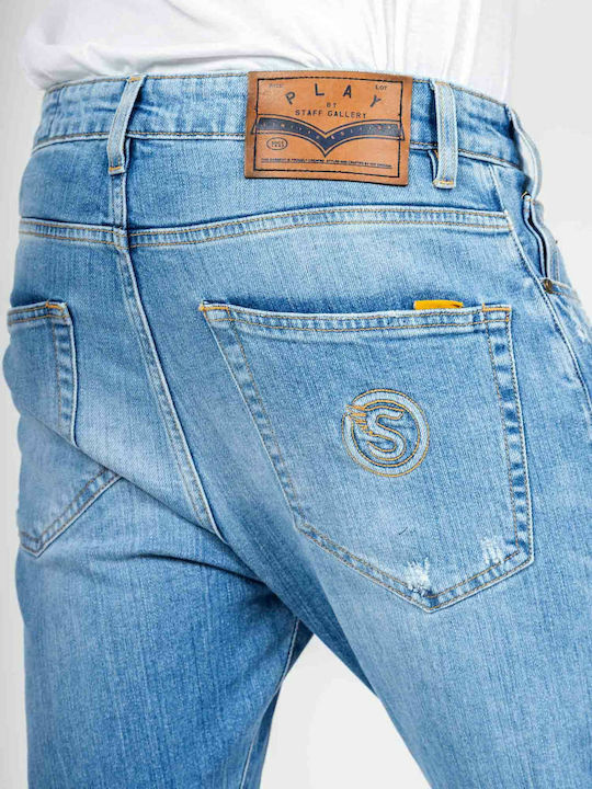Brannon Men's Jeans Pants Cropped Elastic with Slim Tapered Fit Blue