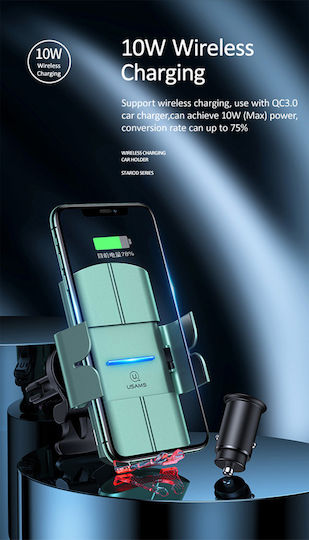 Usams US-CD133 Car Mobile Mount with Adjustable Hooks and Wireless Charging Green