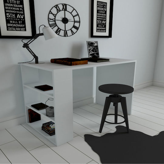 Бюро Cool Дървено с Библиотека Бяло 90x50x70см