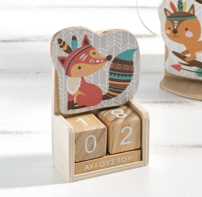 Christening Favor with Calendar Αλεπού made of Wood 48pcs