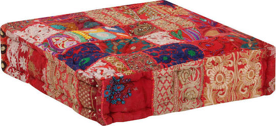 Bean Bag Bolster Poof Patchwork Red 50x50x12cm