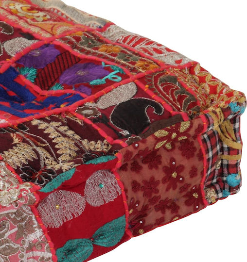 Bean Bag Bolster Poof Patchwork Red 50x50x12cm