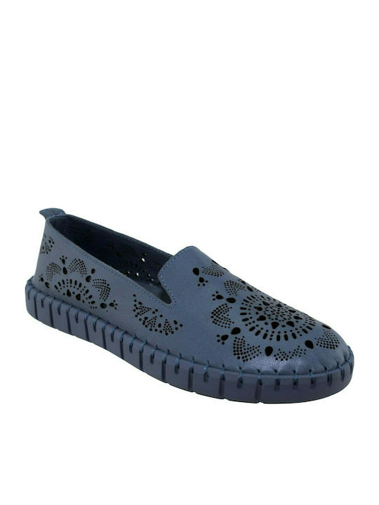 Straßenschuhe Damen Mokassins Leder 17272 Blau