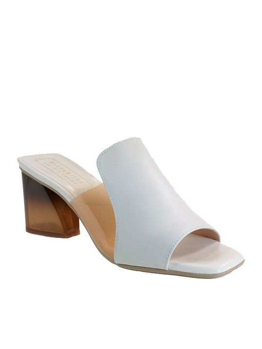 Hispanitas Chunky Heel Leather Mules White