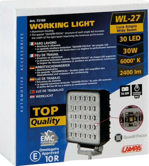 Lampa WL-27 Squareς Waterproof Headlights Car LED Universal 10 - 30V 30W 34.8cm 1pcs