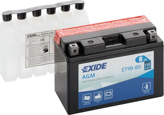 Exide Мотоциклетна батерия YT9B-BS 110Спецификация с капацитет 8Ах