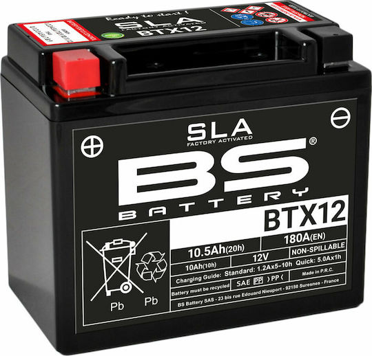 BS SLA GEL Motorcycle Battery BTX12 180A with Capacity 10.5Ah