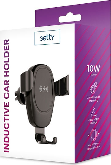 Setty Wireless Charger Gravity Car Mount Device Mount with Adjustable Hooks Black