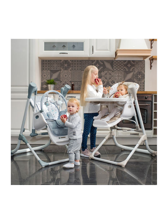 Lorelli Ventura Foldable Highchair 2 in 1 with Metal Frame & Fabric Seat Cool Grey Stars