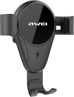 Awei Mobile Phone Holder Car Wireless Charger Phone Holder 2 in 1 with Adjustable Hooks and Wireless Charging Black