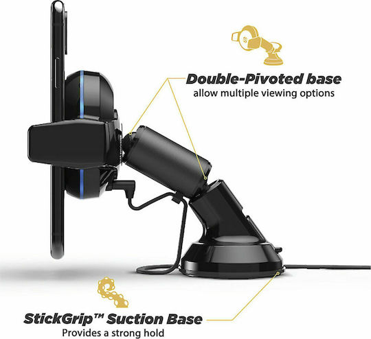 Scosche MagicGrip Double-Pivot Window/Dash Car Mobile Mount with Magnet and Wireless Charging Black