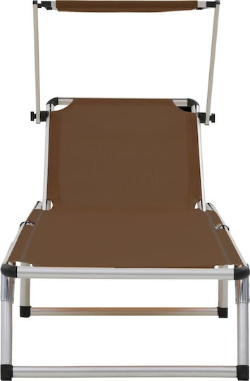 vidaXL Foldable Aluminum Beach Sunbed Brown with Shader 186x58x25.5cm