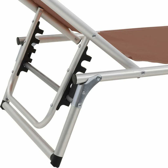 vidaXL Foldable Aluminum Beach Sunbed Brown with Shader 186x58x25.5cm
