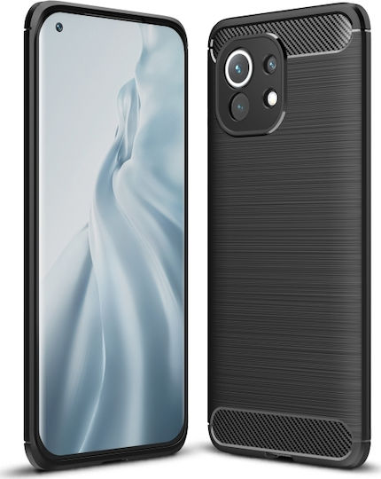 Carbon Fiber Brushed Back Cover Silicon Negru (Xiaomi Mi 11)