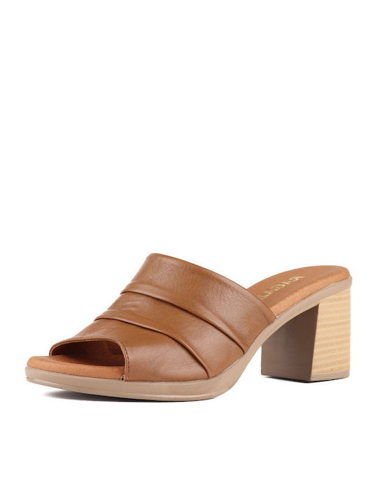 Piele Mule cu Gros cu gleznă înaltă Toc în Culoare Tabac maro