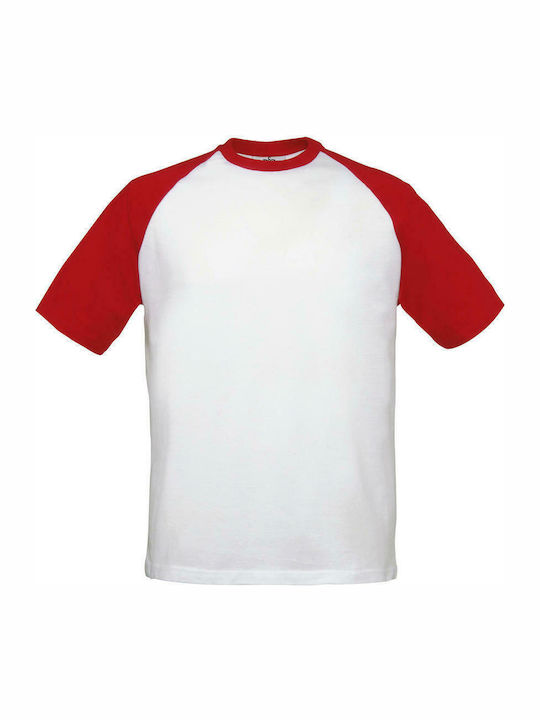 B&C Baseball Men's Short Sleeve Promotional T-Shirt White/Red