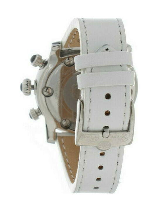 Glam Rock Uhr Chronograph mit Weiß Lederarmband