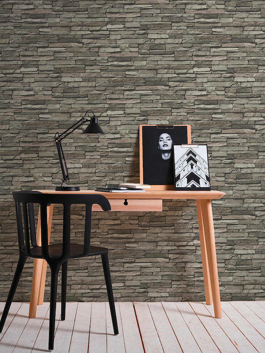 Wall Wallpaper Wood Stone Vinyl Gray 1000x53cm