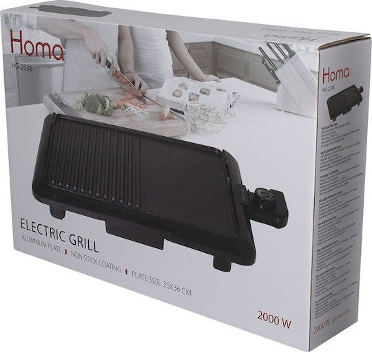Homa Tabletop Electric Grill Ribbed Plate 2000W with Adjustable Thermostat 36cmx25cmcm