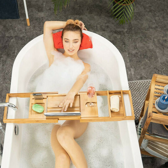 Relaxdays Ράφι Μπανιέρας Μπαμπού με Βάση για Ποτήρι και Βιβλίο Ραφιέρα Μπανιέρας Bamboo 107.5x23x5.5cm