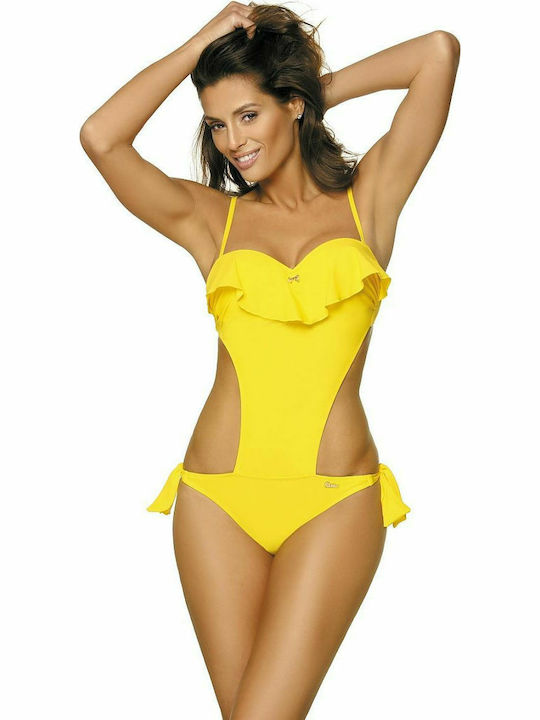 Marko Strapless Open Back Padded Swimsuit M-468W Yellow 133968