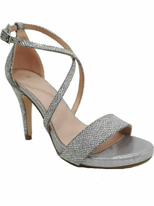 Menbur Women's Sandals with Thin High Heel In Silver Colour