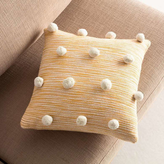 Gofis Home Decorative Pillow Case Poms 100% Cotton Mustard 555/10 43x43cm