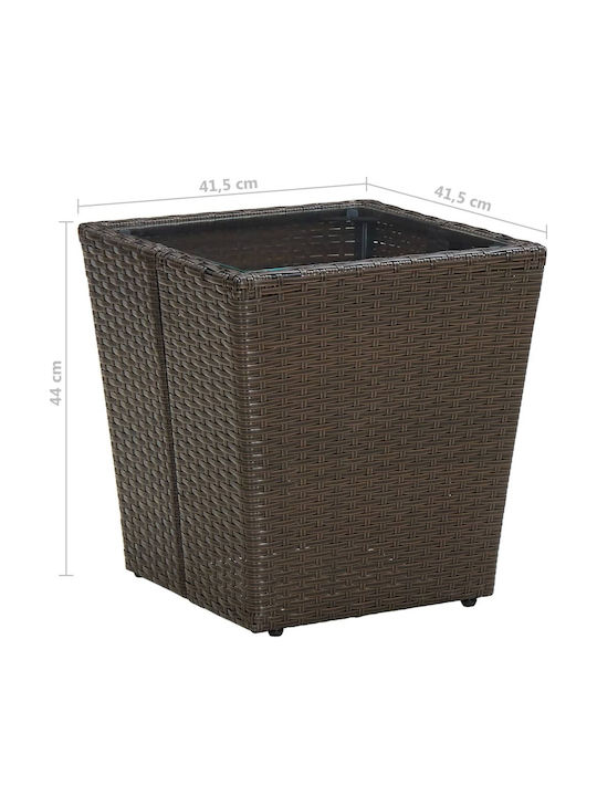 Βοηθητικό Τραπέζι για Μικρούς Εξωτερικούς Χώρους Rattan με Γυάλινη Επιφάνεια Καφέ 41.5x41.5x44εκ.