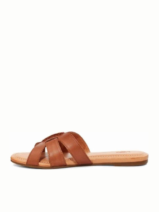 1119750 Leather Women's Flat Sandals in Tabac Brown Color