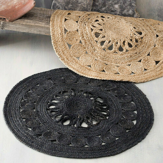 Rythmos Cougar Rug Round Summer Wicker Black Velvet-Black Metal