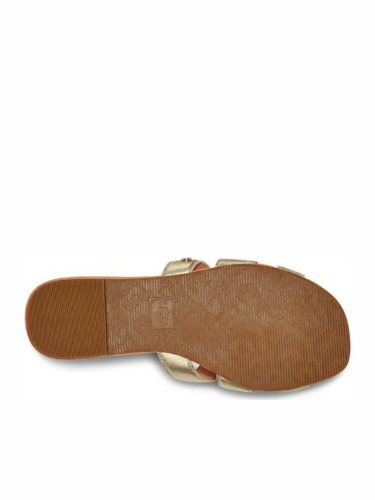 Teague Leather Women's Flat Sandals in Gold Color