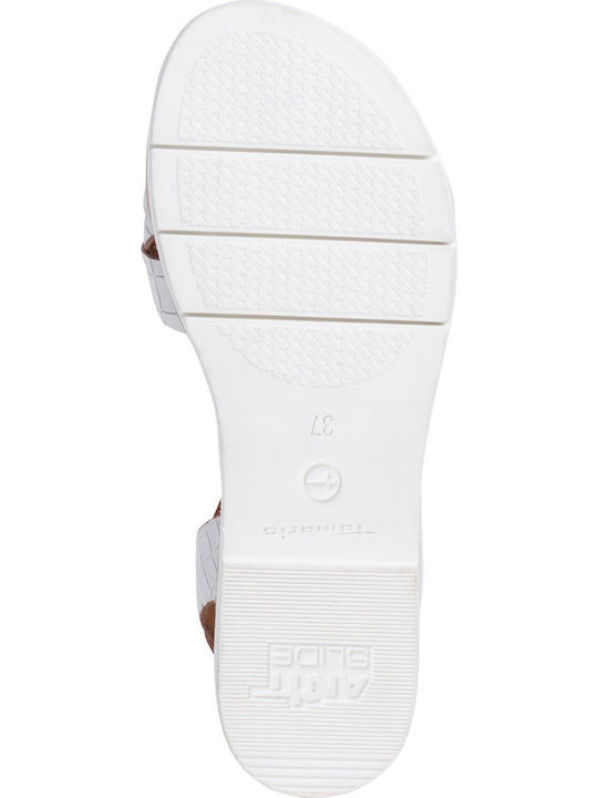 Leather Women's Flat Sandals with Strap in White Color