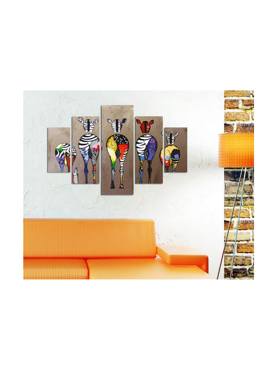 HomeMarkt Colorful Zebras De cinci ori Tablou Lemn 92x56cm