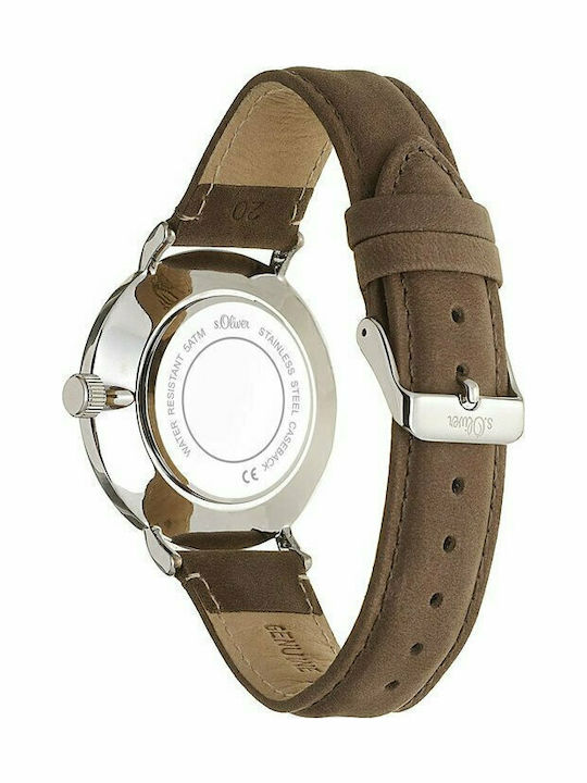 s.Oliver Herrenuhr Batterie mit Braun Lederarmband