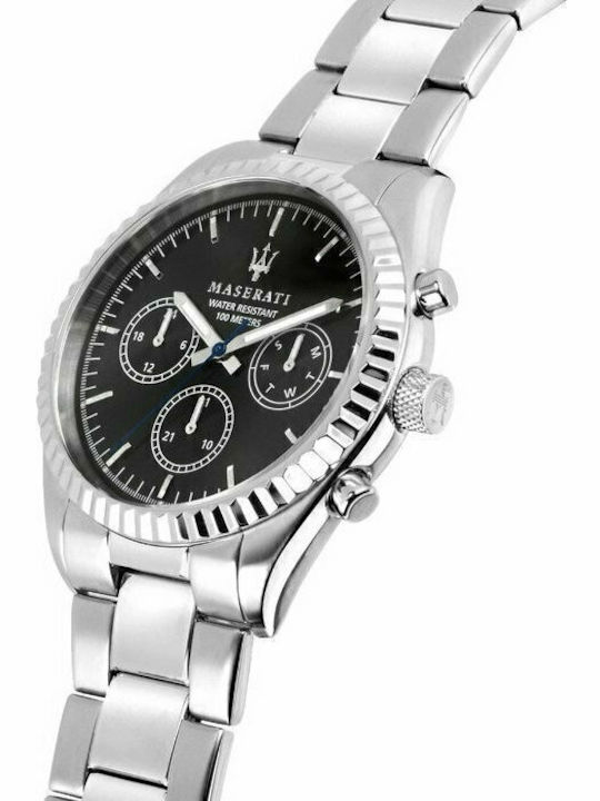 Maserati Competizione Ανδρικό Ρολόι 43mm Χρονογράφος Μπαταρίας με Ασημί Μεταλλικό Μπρασελέ